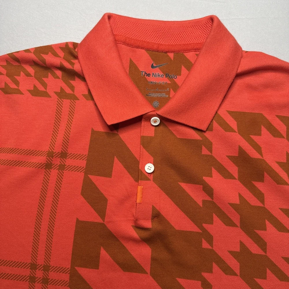 Nike Golf‎ Polo Shirt Mens Size L Dri-Fit Short Sleeve Houndstooth Pattern Red